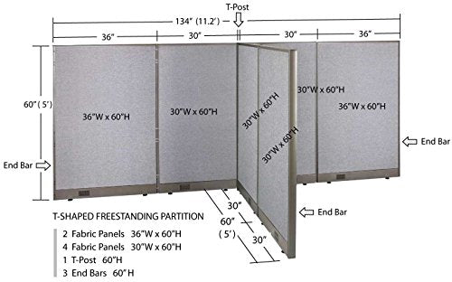 GOF Freestanding T-Shaped Office Partition - Large Fabric Room Divider Panel