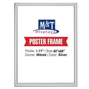 M&T Displays Snap Frame, 40X60 Poster Size, 1.77" Silver, Mitered Corner, Front Loading