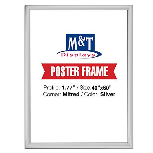 M&T Displays Snap Frame, 40X60 Poster Size, 1.77" Silver, Mitered Corner, Front Loading