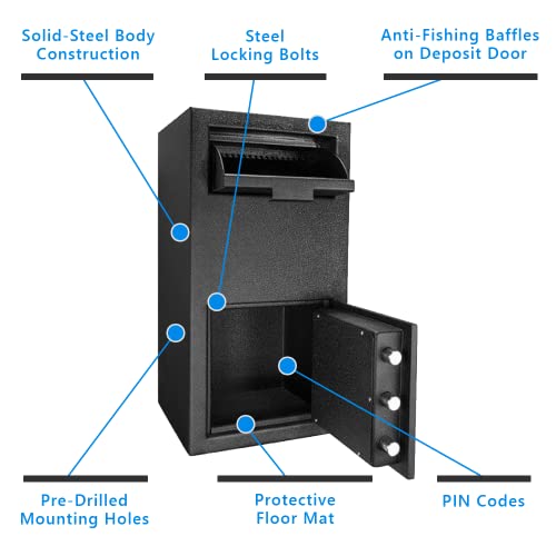 BARSKA AX13718 Digital Multi-User Keypad Security Depository Drop Safe with Front Load for Cash, Money, Mail, Business