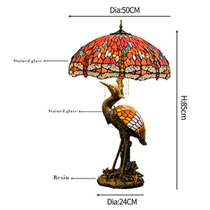 Xiaochen Antique Tiffany Style 20" Male Bird Desk Lamp - Red Dragonfly Glass Lampshade for Living Room Study Bedroom