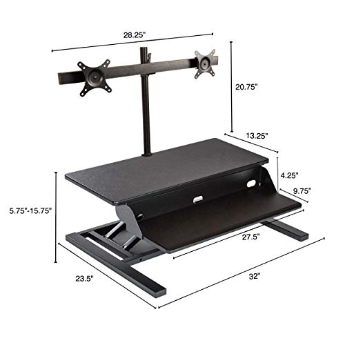 Stand Up Desk Store AirRise Pro 2.0 Two Tier Standing Desk Converter with Dual Monitor Mount (Black, 32")