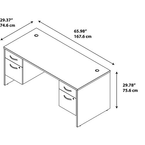 Bush Business Furniture Series C Elite 66W x 30D Desk Shell with Two 3/4 Pedestals in Hansen Cherry