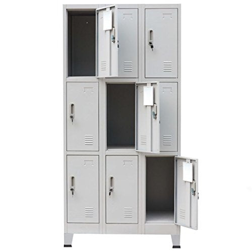 BLXCOMUS Gray Steel Cabinet Storage for Sports Locker Rooms,Office Furniture Filing Cabinet Organizer with 9 Compartments,9 Lockable Doors with an Opening Angle of 130° and 18 Keys