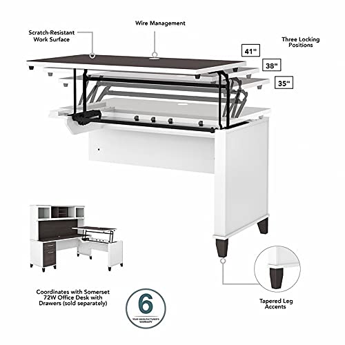 Bush Furniture UrbanPro Sit to Stand L Desk Set with Bookcase in White/Gray - Engineered Wood