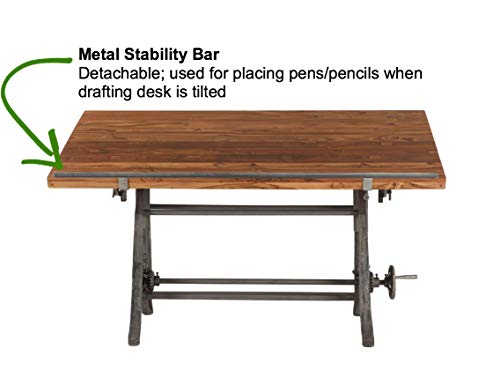 Vintage Drafting Table | Beirut Industrial Artist Desk Also Used as Full Standing Desk with Reclaimed Wood Table Top. Crank Adjustable Desk with Iron Cast Base, and tilt top Desk.