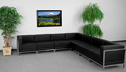 Offex Black Leather 7 Piece Sectional Configuration Reception Furniture Set