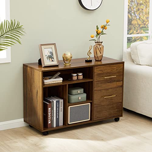 GreenForest Large L Shaped Computer Desk with 2 Removable Shelves with File Cabinet with Drawer Printer Stand with Open Storage Shelves