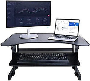 SMSOM Standing Desk Converter, Height Adjustable Sit to Stand Desk Riser for Dual Monitor and Laptop, Ergonomic Black Workstation