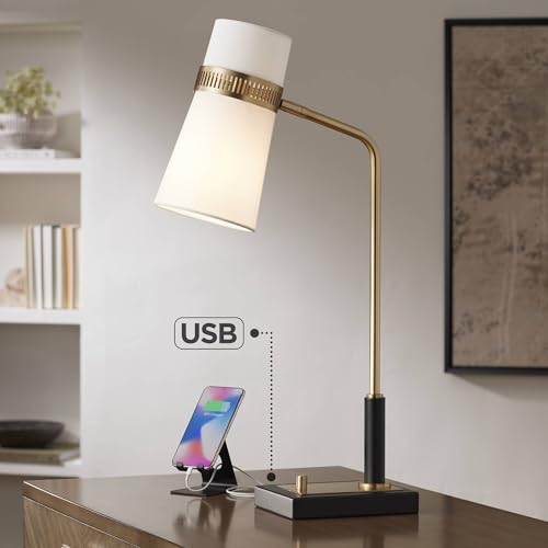 Possini Euro Design Brass Black USB Desk Lamps Set of 2