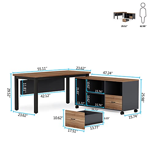 Tribesigns L-Shaped Computer Desk with Storage Drawers Cabinet Set, Large Executive Office Desk with Shelves, Industrial Business Furniture Workstation for Home Office, Rustic Walnut