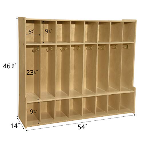 Contender 8-Section Coat Locker with Bench & Cubby Storage, Wooden Backpack Cubby Storage Organizer with Hooks for Daycare, Classroom, Home [Greenguard Gold Certified]