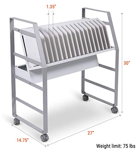 Line Leader 16 Unit Mobile Charging & Storage Cart | Open Charging Cart Holds Tablets, Laptops & Chromebooks | Includes 16-Outlet Power Strip with Surge Protection | Ideal for School & Library (White)