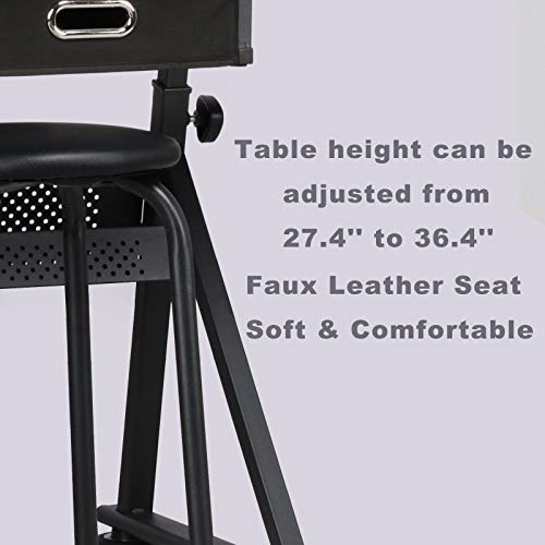 Picotech Adjustable Drafting Desk Durable E1 Grade MDF Sturdy Steel Powder Coating Desktop Adjustable 2 Rulers Extra Metal Groove Lower Shelf Foldable Side Metal Frame for Extra Storage Offices Homes