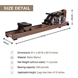 Rowing Machine Black Walnut Wood Water Rower with Bluetooth Monitor for Home Gyms Indoor Training Use(Including an Automatic Pump)