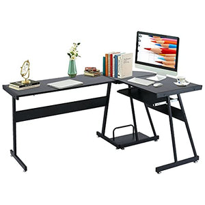 ADHW L-Shaped Corner Computer Home Desk PC Laptop Study Office Table Workstation