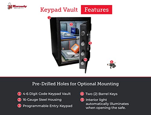Hornady Fireproof Safe for Guns and Valuables with Keypad Entry – Secure Your Firearms, Cash, Documents, Jewelry and More – 4-6 Digital Keypad Entry, Interior Light and Backup Key – Item 95407