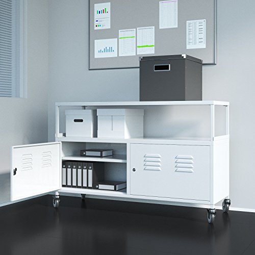 Tuscany Metal Lockable Storage File Cabinet With Rolling Casters , White (White)
