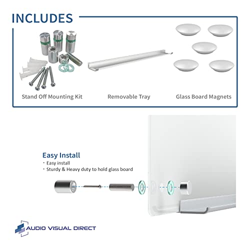 Audio-Visual Direct Magnetic White Glass Dry-Erase Board Set - 4' x 3' - Includes Magnets, Hardware & Marker Tray