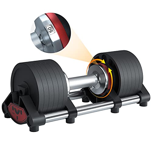 Adjustable Dumbbell Set,Fast Adjustable Weights Dumbbells Set,50lbs Black Dumbbell with Tray for Men/Women,Strength Training Exercise Equipment for Full Body Workout Fitness Home Gym(One Dumbbell)