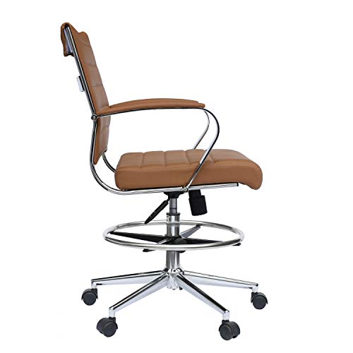 2xhome - Modern Adjustable Height Designer Ergonomic Office Drafting Chair with Ribbed Arms (Tan Set of 2)