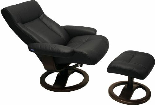ScanSit 110 Black Leather Recliner Norwegian Ergonomic Scandinavian Lounge Reclining Chair 110 ScanSit Large Recliner Furniture Espresso Wood by Hjellegjerde