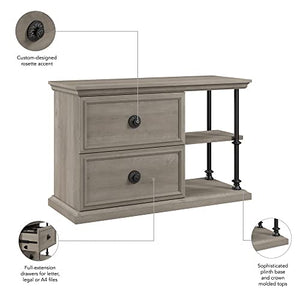 Bush Furniture Coliseum Lateral Shelves 2 Drawer File Cabinet in Driftwood Gray