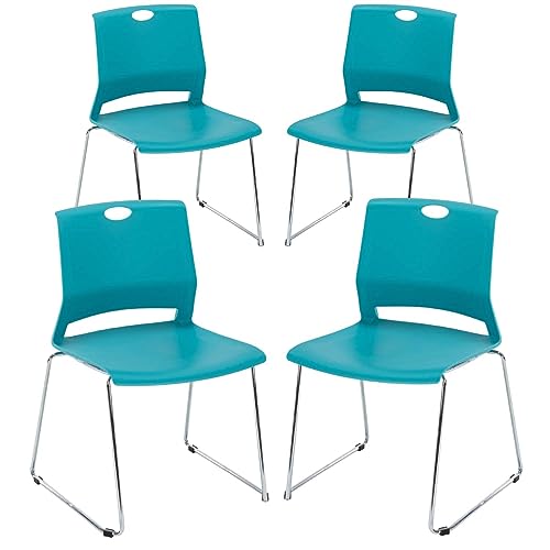 Whiterye Set of 4 Office Guest Chairs - Blue, Sled Base Stackable Design