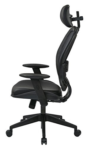 SPACE Seating Professional AirGrid Dark Back and Padded Black Eco Leather Seat, 2-to-1 Synchro Tilt Control, Adjustable Arms and Tilt Tension with Nylon Base Executives Chair with Adjustable Headrest
