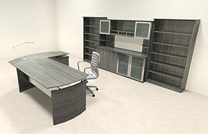 UTM Furniture 6pc Modern Contemporary L Shape Executive Office Desk Set, MT-MED-O37