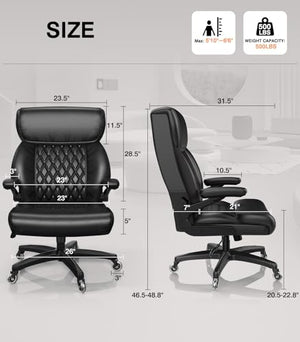 Raynesys Big and Tall Office Chair 500lbs Capacity, High Back Executive Chair with Armrests, Wide Seat, Ergonomic Bonded Leather, Black