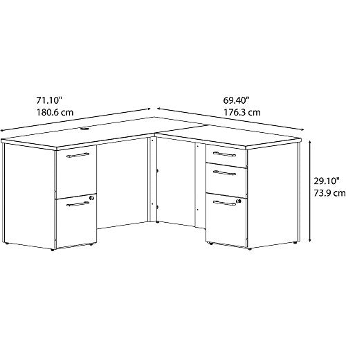 Bush Business Furniture 300 Series 60W x 22D L Shaped Harvest Cherry Office Desk with 2 and 3 Drawer Pedestals and 36W Return