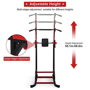 Zerodis Power Tower Workout Dip Station, Steel Heavy Duty Adjustable Power Tower Strength Training Dip Stand Horizontal Bar Indoor Fitness Equipment