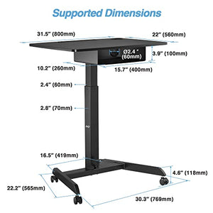 AVLT Height Adjustable Foot Pedal Rolling Desk with Shelf (44") - Pneumatic Laptop Standing Desk Cart - Black