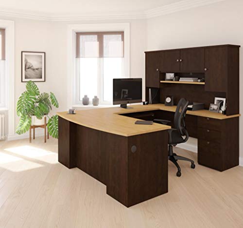 Bestar Manhattan U-Shaped Workstation, Secret Maple/Chocolate