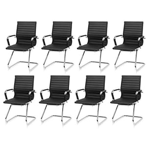 KLASIKA Leather Office Guest Chairs Set of 8 with Sled Base