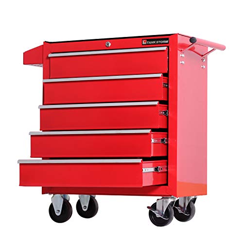 TANKSTORM Heavy Duty Steel Rolling Tool Box 5 Drawer Cart (TZ35 Red)
