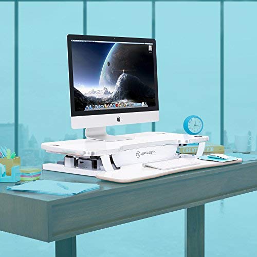 VersaDesk Power Pro USA Manufactured | Electric Height-Adjustable Desk Riser | Standing Desk Converter | Sit to Stand Desktop with Keyboard + Mouse Tray | 36" X 24" | All White