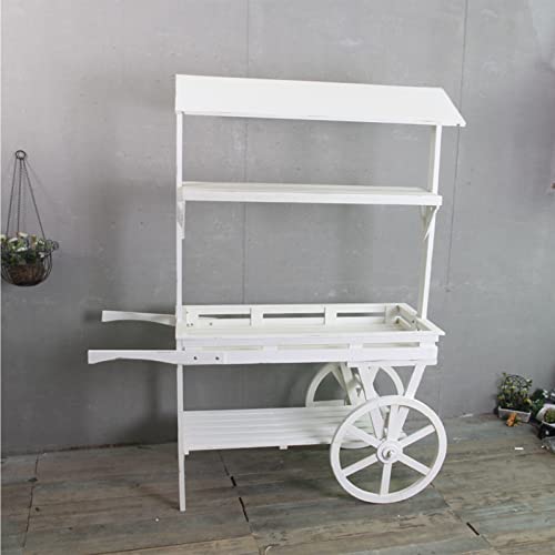 Flower Rack Outdoor Wooden Trolley - Retro Country Courtyard Decor