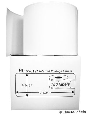 100 Rolls; 150 Labels per Roll of DYMO-Compatible 99019 1-Part Internet Postage Labels (2-5/16" x 7-1/2") - BPA Free!