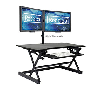 Rocelco 40" Large Height Adjustable Standing Desk Converter, Quick Sit Standup Dual Monitor Riser, Gas Spring Assist Computer Workstation, Retractable Keyboard Tray, (R DADRB-40), Black