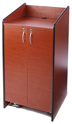 Displays2go Speaker Podium with Locking Doors and Hidden Wheels, Adjustable Shelf (LCT4502DC)