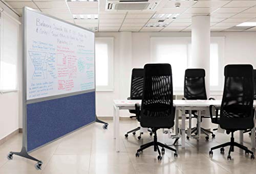 DivideWrite Mobile Whiteboard Room Divider – Double Sided Dry Erase Board Cubicle Partition Ocean Fabric 4' Wide X 6' Tall