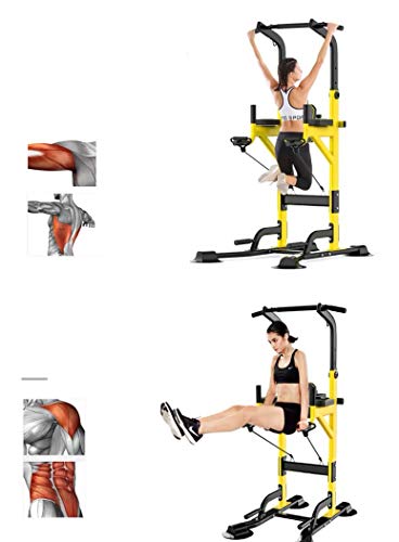 Fitness equipment Pull-up Bars Free Standing Stand Dip Station Power Tower Pull-up Bar Strength Training for Home Gym 990 Weight Capacity (Size : C-Yellow)