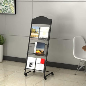 ESASAM L-Shaped Magazine Rack with Wheels for Document Storage in Libraries and Exhibitions