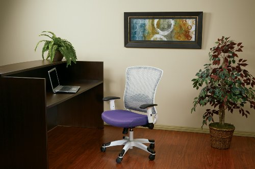 SPACE Seating Breathable Mesh Back and Padded Mesh Seat, Adjustable Arms, Tilt Tension and Lumbar Support with White Coated Nylon Frame Managers Chair, Purple