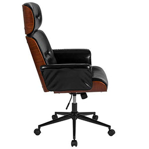 Flash Furniture Contemporary Black Leather High Back Walnut Wood Executive Swivel Office Chair