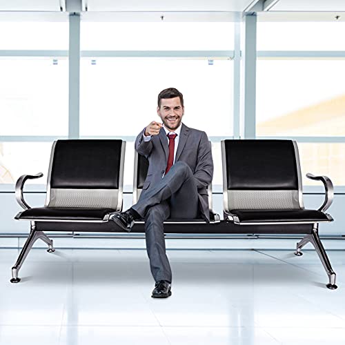 Kinfant Waiting Room Chair Bench - Guest Reception Chairs (2+3-seat, Black-Mesh+PU)