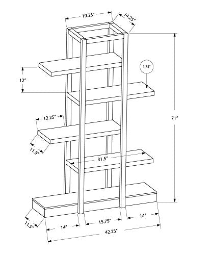 Monarch Specialties I 2539, Bookcase Open Concept, Display Etagere, Dark Taupe,71"H