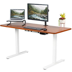 VIVO Electric Height Adjustable 60 x 24 inch Stand Up Desk, Dark Walnut Solid One-Piece Table Top, White Frame, Standing Workstation with Elegant Touch Screen Controller, DESK-KIT-2EW6D